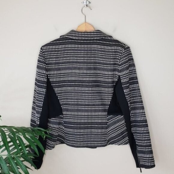 Chico's | Black & White Asymmetrical Zip Moto Jacket - Picture 2 of 10